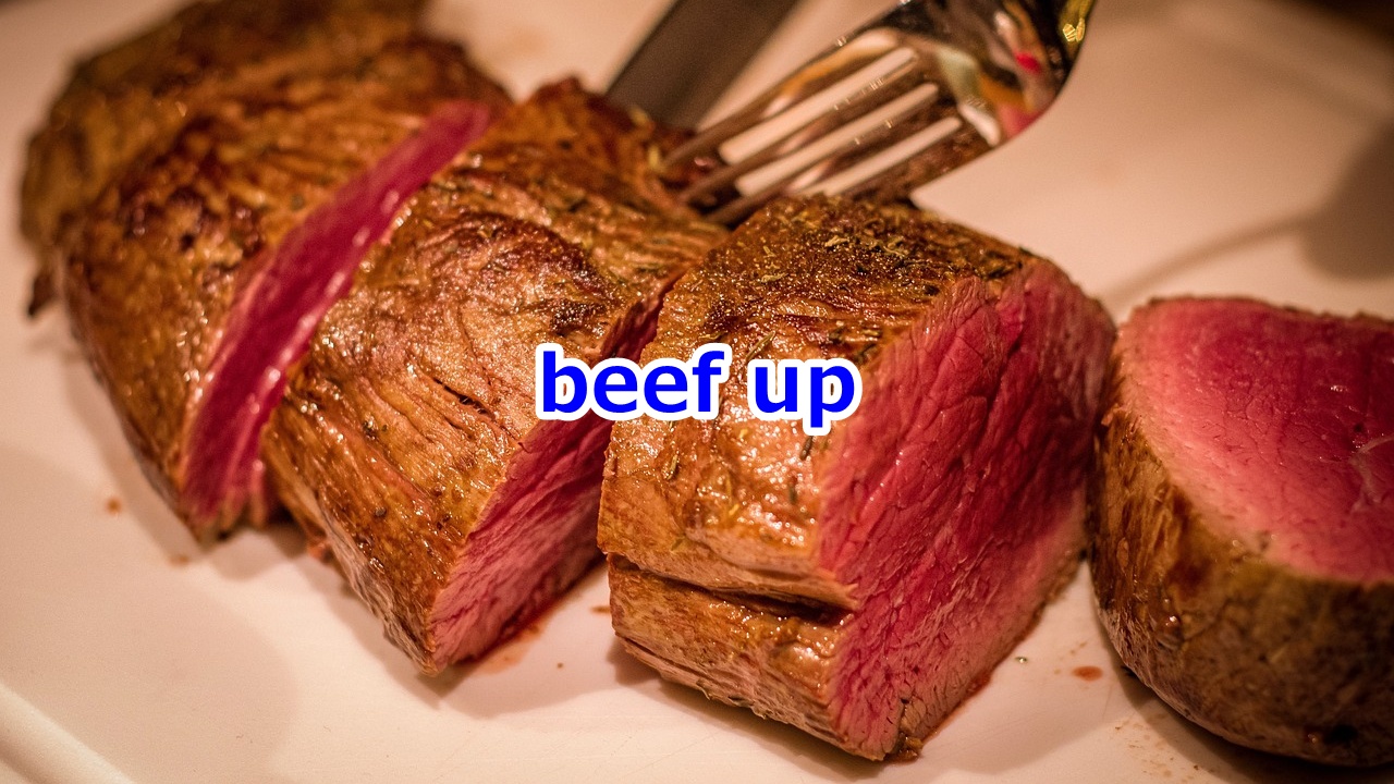 beef up (機能や内容を)強化する、増強する